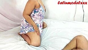 curvy latina model in flowered dress deepthroats cock for free shoot