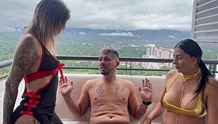 dirty colombian trio: melani rincon and friend bend over for big cock doggystyle and cowgirl