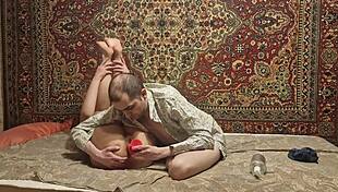 russian teen wife gapes asshole wide with big anal dildo fingering toys