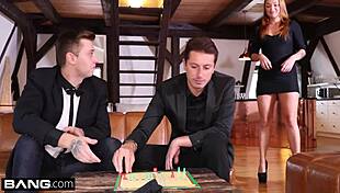 Redhead Euro Babe Deepthroat DP Threesome Big Cock Face Fuck