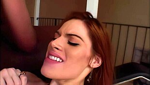 Big Tits Redhead Shares Threesome with Cumshot Facial and Shaved Pussy Pounding