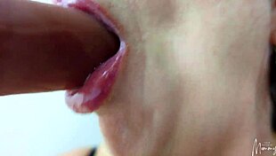 brunette bimbo licks sloppy oral fetish on huge lollipop dildo with those lips