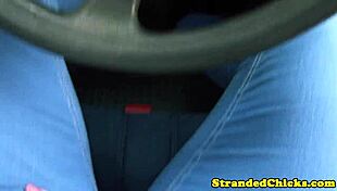 hitchhiking teen brunette flashes perky tits on outdoor pov pickup 😏