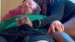 amateur ebony slut sucks and fucks white guy doggystyle bent over in hood bedroom