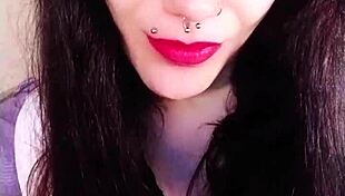 backstage with hot brunette neighbor in uniform teasing her pierced tongue