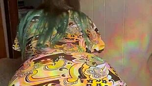 joan day slips into see-through tights teasing her chubby curvy ass and body