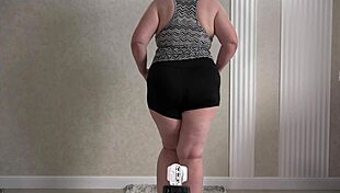 chubby mature wife tries panties for lover, big ass pawg on home cam