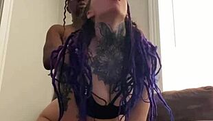 broke goth dreads her purple locks while taking rough pounding