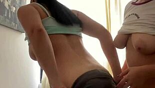 Lesbian neighbors surprise on found phone turns into steamy fingering session