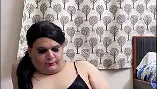 shemale monica m teases masturbates in black babydoll till cumshot