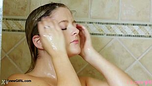 Golden girl next door strips in shower for daddy uncle photoshoot pov!