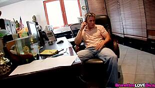 Sexy brunette maid Black Angelika drains boss cock with big tits bounce