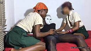 Two ebony 18 year olds crave their neighbor's thick cock pounding their tight young pussies relentlessly