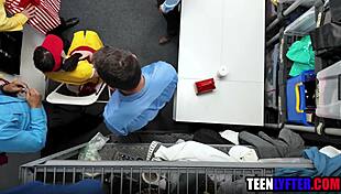 young shop burglar faces uniform gangbang pounding in hardcore bust