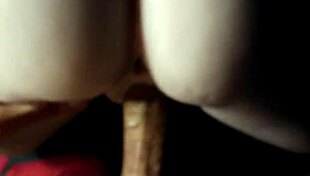 in the bedroom close-up, muscular bodybuilder pounds firm fake tits latina silicone fuck doll doggystyle creampie