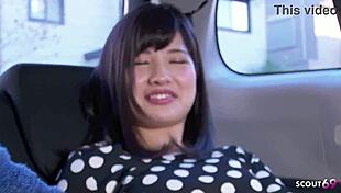 petite japanese teen gulps sperm after car pickup blowjob