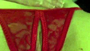 My shaved pussy drips wet in these red thongs fingering hard