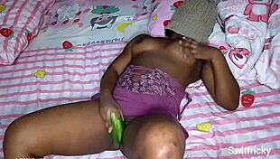 yo check this chubby ebony babe stuffing her fat ass with cucumber