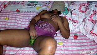 yo check this chubby ebony babe stuffing her fat ass with cucumber