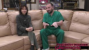 brooklyn rossi spreads shaved pussy in first latex glove gyno exam