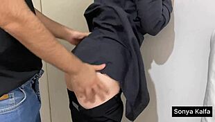 horny hijab neighbor bends for quick standing doggystyle