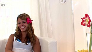 Petite 19yo Elizabeth Bentley cutely swallows huge monster cock jizz pov with small natural tits.