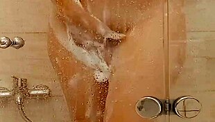 milf caresses big tits ass in bath getting pussy wet