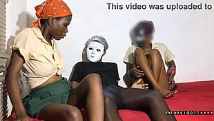 Two ebony 18 year olds crave their neighbor's thick cock pounding their tight young pussies relentlessly