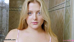 Golden girl next door strips in shower for daddy uncle photoshoot pov!