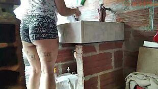 Sneak into neighbor's house watch her ass on balcony then hardcore fuck patio