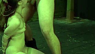 Bound sub charlie stevens gags on cock and takes rough pussy pounding