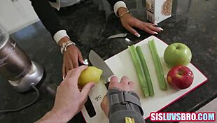 ebony stepdaughter gags on stepdad's throbbing monster black cock