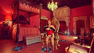 granny carmen claus stuffs fat pussy with double dildo to hardcore orgasms