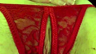 My shaved pussy drips wet in these red thongs fingering hard
