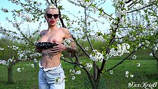 Gardener facefucks tattooed girl deepthroat sloppy cum swallow outdoors pov