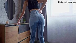 Teen rips jeans peeing wet desperation tight pussy exposed