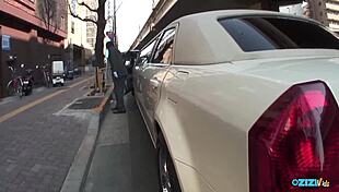 drunk stairs blowjob chase ends with deepthroat cum gulp on big puffy tits