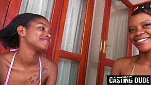 big ass ebony babe goes crazy riding producer's white cock outdoors