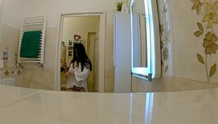 whoa this hot brunette babe with big natural tits and ass tries lingerie then gets cast for porn