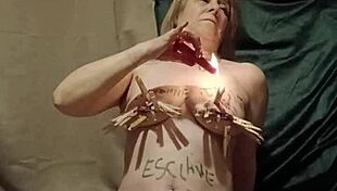 french slave maid endures self-bondage spanking clamps candles and humiliation