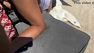 Skinny ebony petite gets bent over by fat monster bbc doggystyle in public outdoors!