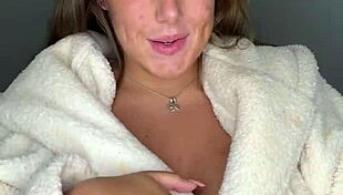 chubby british bbw slips into tight lingerie showing off big natural tits