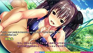 Hinata teases with bikini fingering and handjob voyeur foreplay in field