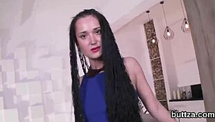 that charming slim sweetie strips semi-naked and takes it deep in her open asshole