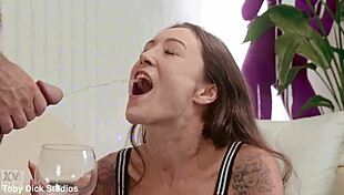 Piss Gulping Skinny Anal Slut Chokes on Cock for All Holes Ramming