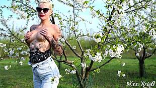 Gardener facefucks tattooed girl deepthroat sloppy cum swallow outdoors pov
