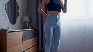 Teen rips jeans peeing wet desperation tight pussy exposed