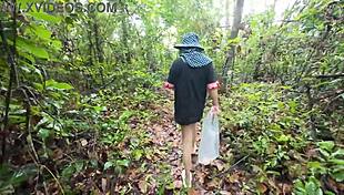 Thai babe hikes skirt flashing wet pussy on public garden trail