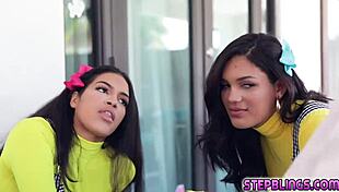 oh god my stepbro gets to taste these hot stepsis coochies and big tits monster cock threesome fun!!