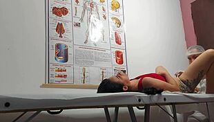 Gynecologist fingers tight asshole before bareback fucking juicy patient pussy